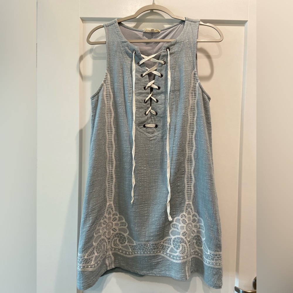 Entro Blue and White Tie Front Tunic